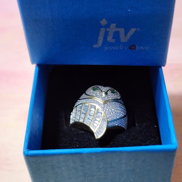 JTV Owl CZ, Chrome Diopside,  18k Gold over Sterling Ring - Picture 6 of 6